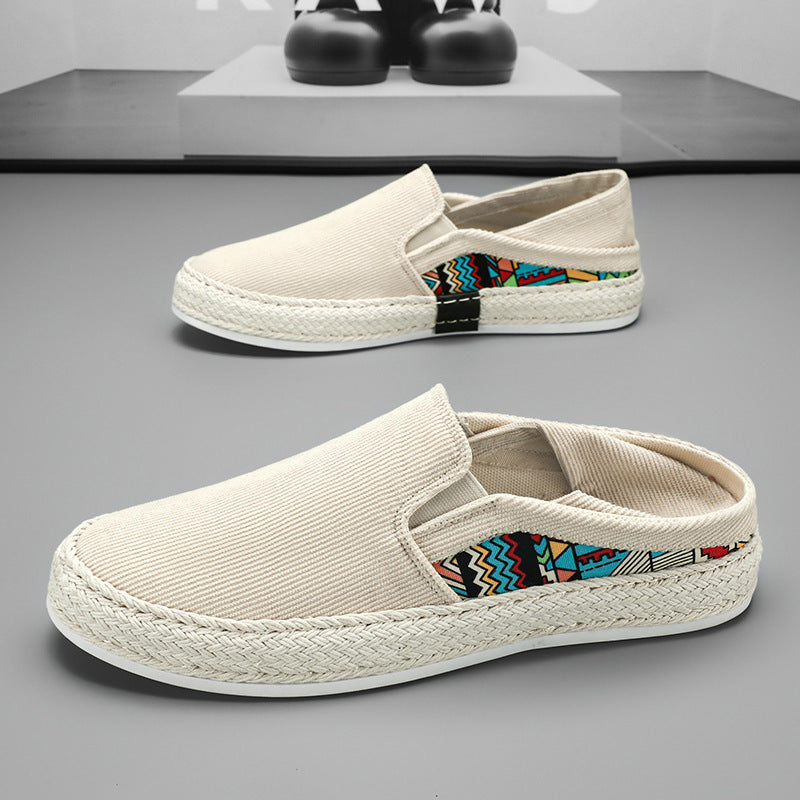 Damen Espadrille-Slipper aus Canvas mit geflochtener Jute-Sohle und farbigem Ethno-Detail Echoarchiv