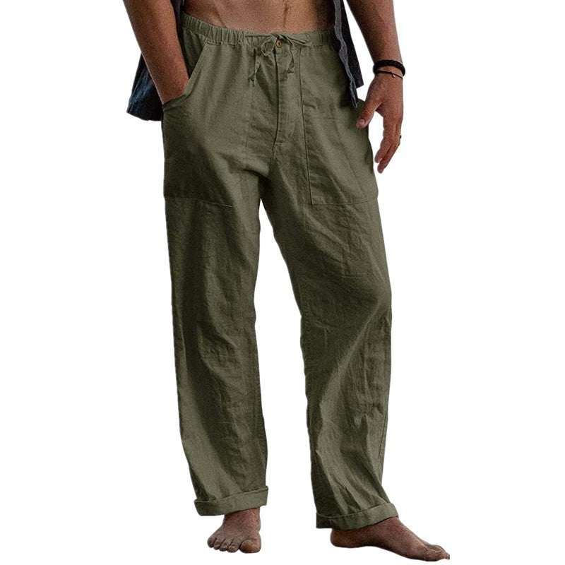 Herren lockere Leinenhose mit Gummibund und aufgesetzten Seitentaschen – Sorevano