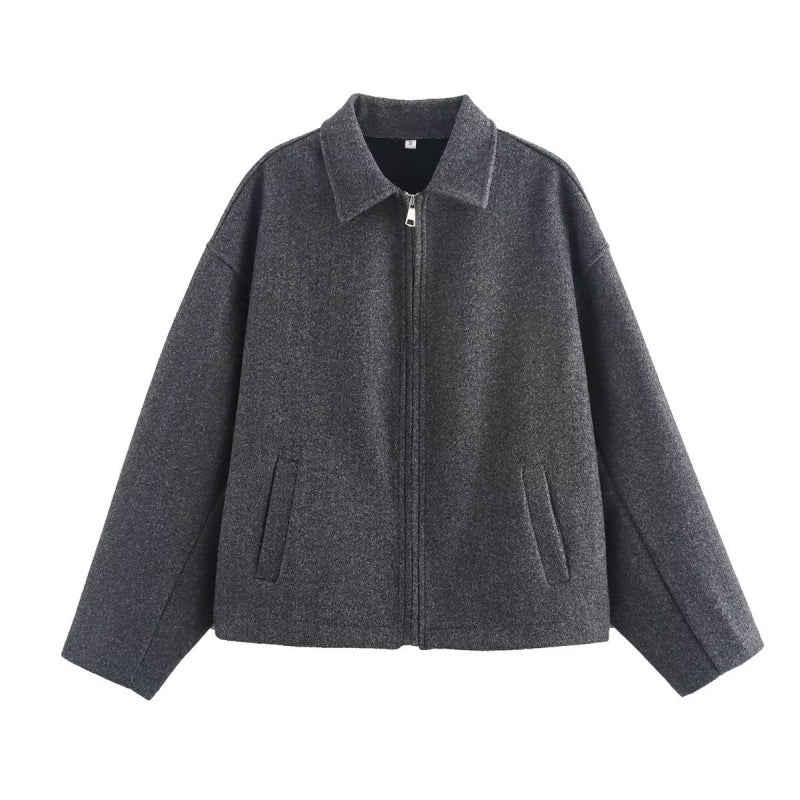 Damen Oversized Fleecejacke mit Reißverschluss und Hemdkragen – Célinea