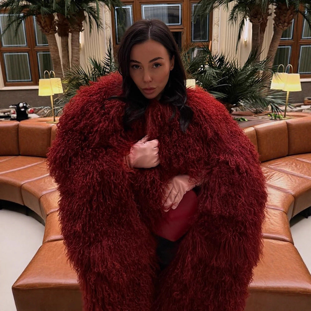 Damen Extravaganter Oversize-Fauxfur-Mantel mit langfloriger Lockenstruktur Echoarchiv