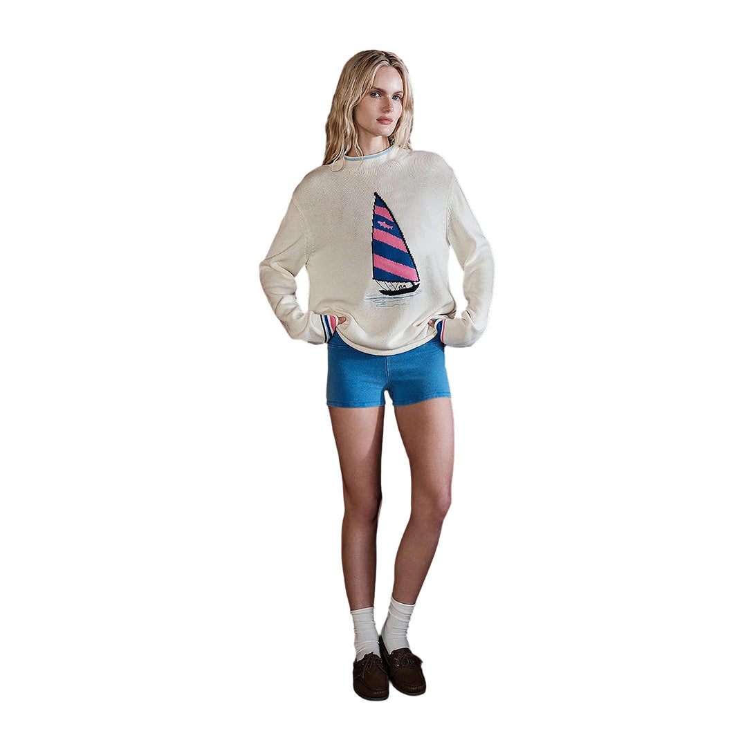 Damen Oversize Strickpullover mit Segelboot-Intarsie Echoarchiv