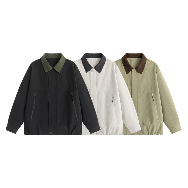 Herren Leichte Harrington-Übergangsjacke mit Cordkragen, verdeckter Druckknopfleiste & Reißverschlusstaschen Echoarchiv