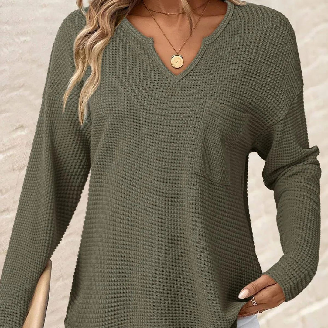 Damen Lässiger V-Ausschnitt Pullover mit Taschen Echo Archiv