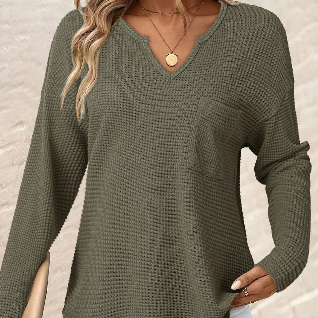 Damen Lässiger V-Ausschnitt Pullover mit Taschen Echo Archiv