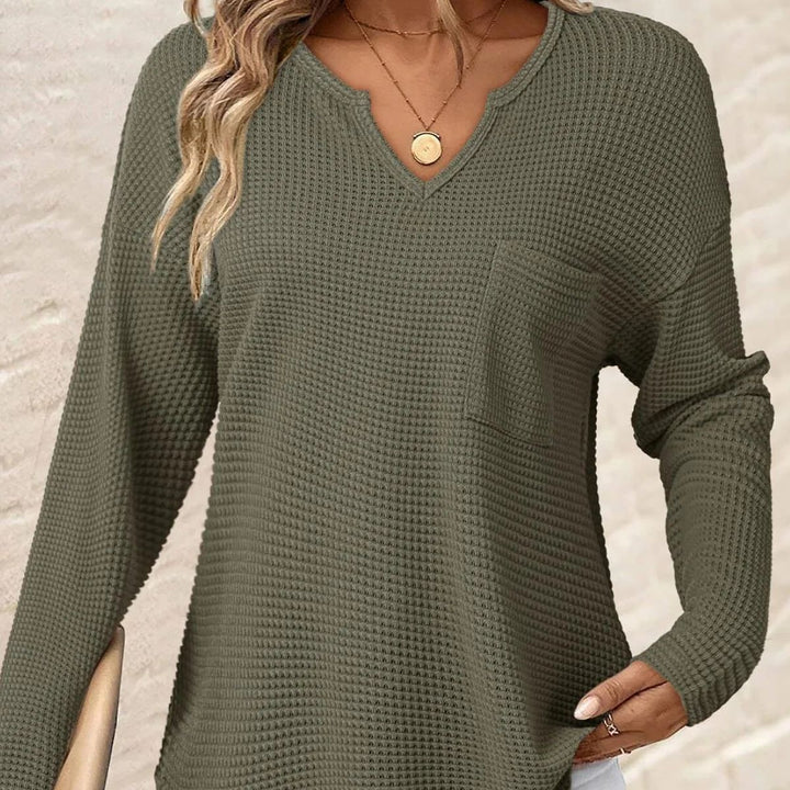 Damen Lässiger V-Ausschnitt Pullover mit Taschen Echo Archiv