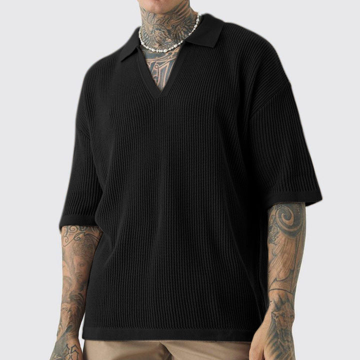 Herren lässiges Strick-T-Shirt mit V-Ausschnitt und kurzem Arm Echoarchiv