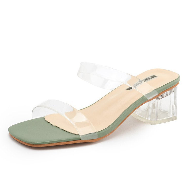 Damen Transparente Slide-Sandalen mit einzigartigem Blockabsatz Echoarchiv