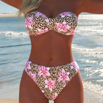 Damen Bandeau-Bikini mit floralem und animalischem Design Echo Archiv