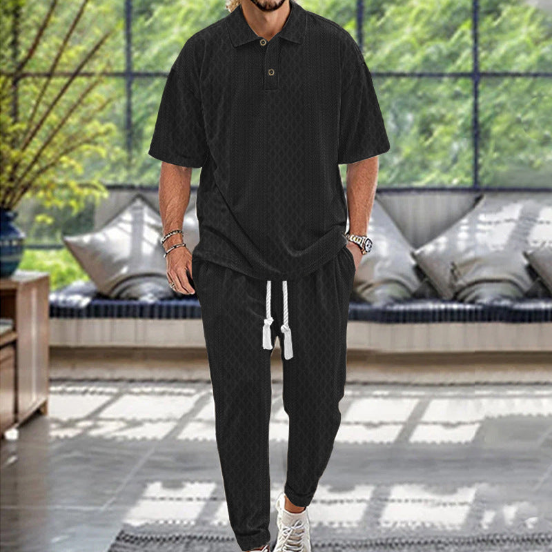 Herren lässiges Freizeit-Set mit strukturiertem Oberteil und bequemen Jogginghosen Echoarchiv