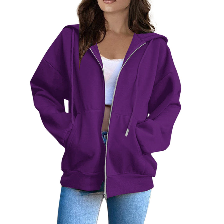 Damen lässige Kapuzenjacke mit durchgehendem Reißverschluss, Kängurutaschen und voluminösen Raglanärmeln – Auréline