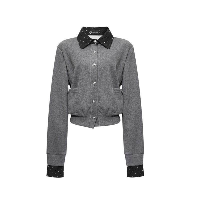 Damen Knopf-Sweatjacke mit eingesetztem Hemdkragen und Manschetten Echoarchiv