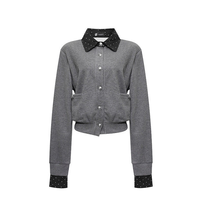 Damen Knopf-Sweatjacke mit eingesetztem Hemdkragen und Manschetten Echoarchiv