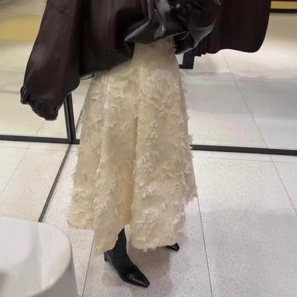 Damen Midirock mit hoher Taille und fransiger Struktur Echoarchiv