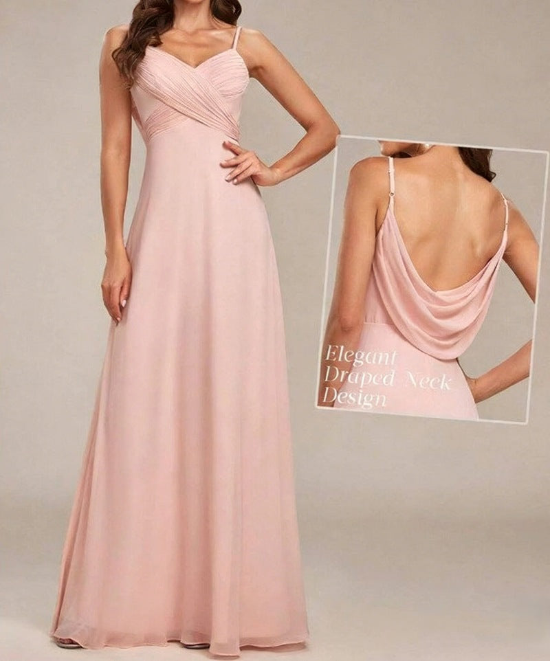 Damen nan fließendes Chiffon-Abendkleid mit überkreuzter Drapage, Empire-Taille und feinen Spaghettiträgern Echo Archiv