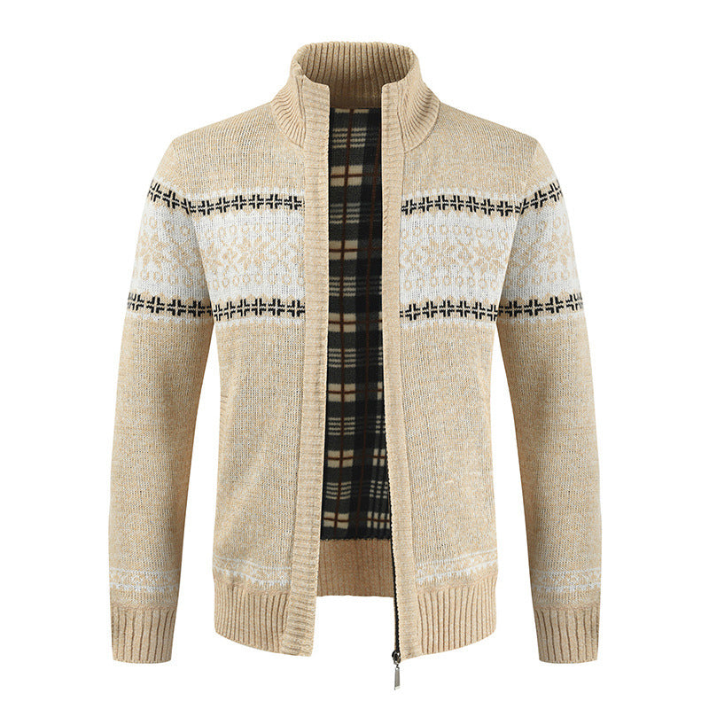 Herren Strickjacke mit modernem Norweger-Muster und hohem Kragen Echoarchiv