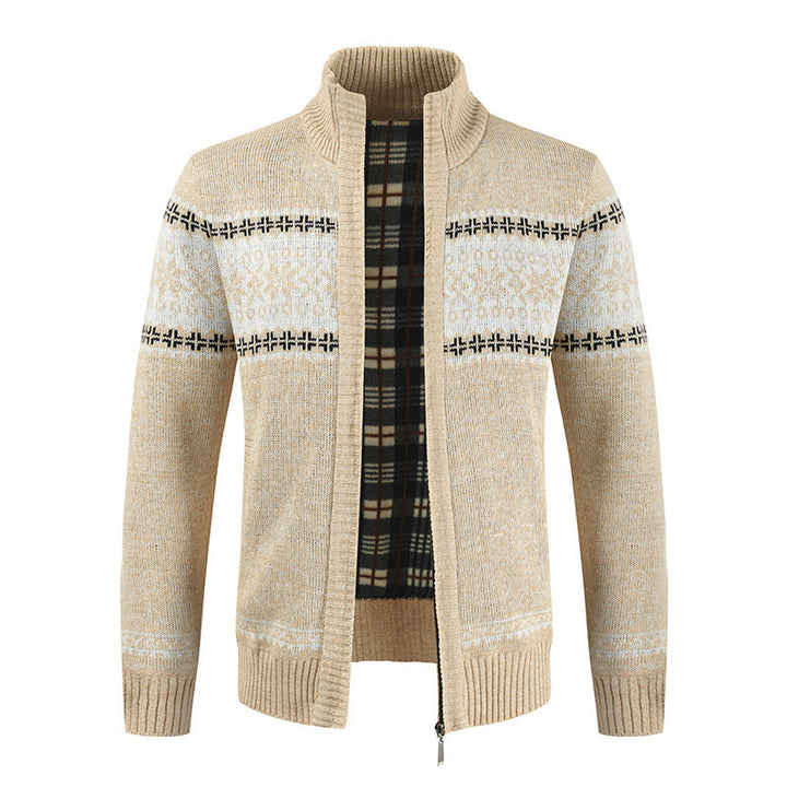 Herren Strickjacke mit modernem Norweger-Muster und hohem Kragen Echoarchiv