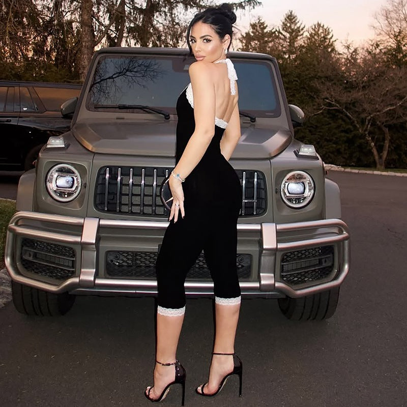 Damen Eleganter Jumpsuit mit Spitzendetails und taillierter Silhouette Echo Archiv