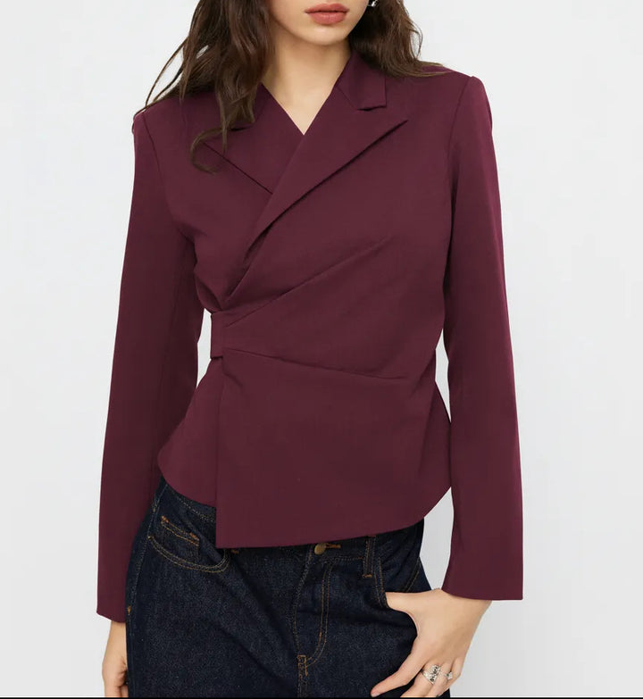 Damen Taillierter Wickel-Blazer mit drapierter Peplum-Silhouette – Valéne