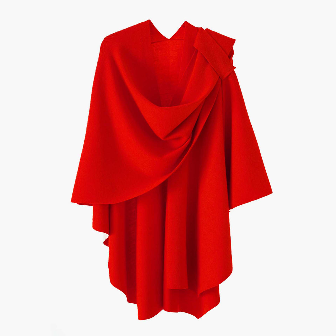 Damen Kapuzenponcho aus Feinstrick mit asymmetrischem Saum – Avérine