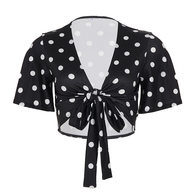 Damen lässige Bluse mit großen Punkten und Bindegürtel Echo Archiv