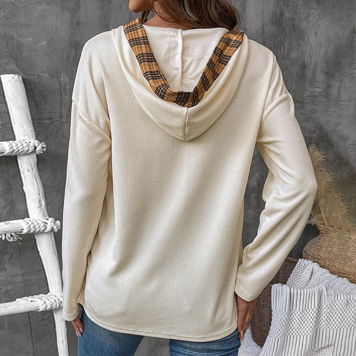 Damen Modisches Langarmshirt mit Kapuze und Karodetails Echo Archiv