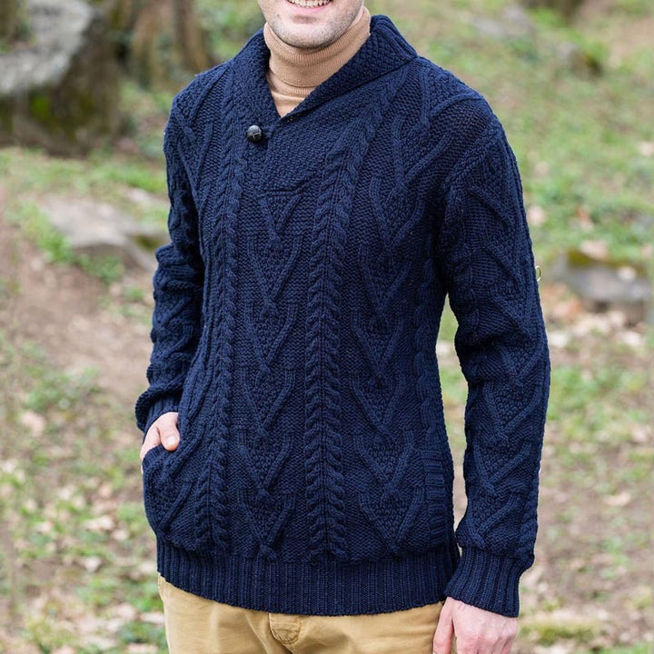 Herren Strickpullover mit klassischem Kragen und strukturiertem Muster Echoarchiv