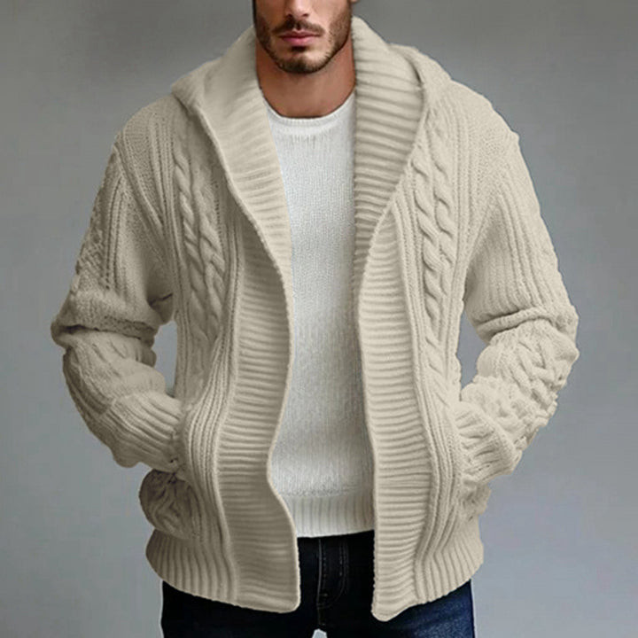 Herren Strickjacke mit großem Kragen und Zopfmuster Echoarchiv