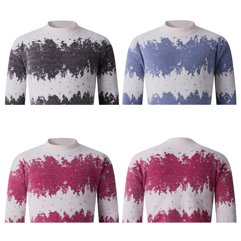 Herren Gemusterter Feinstrickpullover mit leichtem Stehkragen und Mohair‑Look Echo Archiv