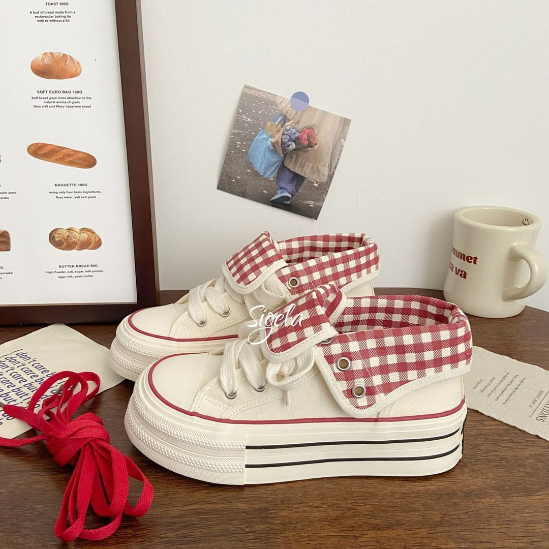 Damen Plateau Sneakers mit modischem Karomuster und elastischen Schnürsenkeln Echo Archiv