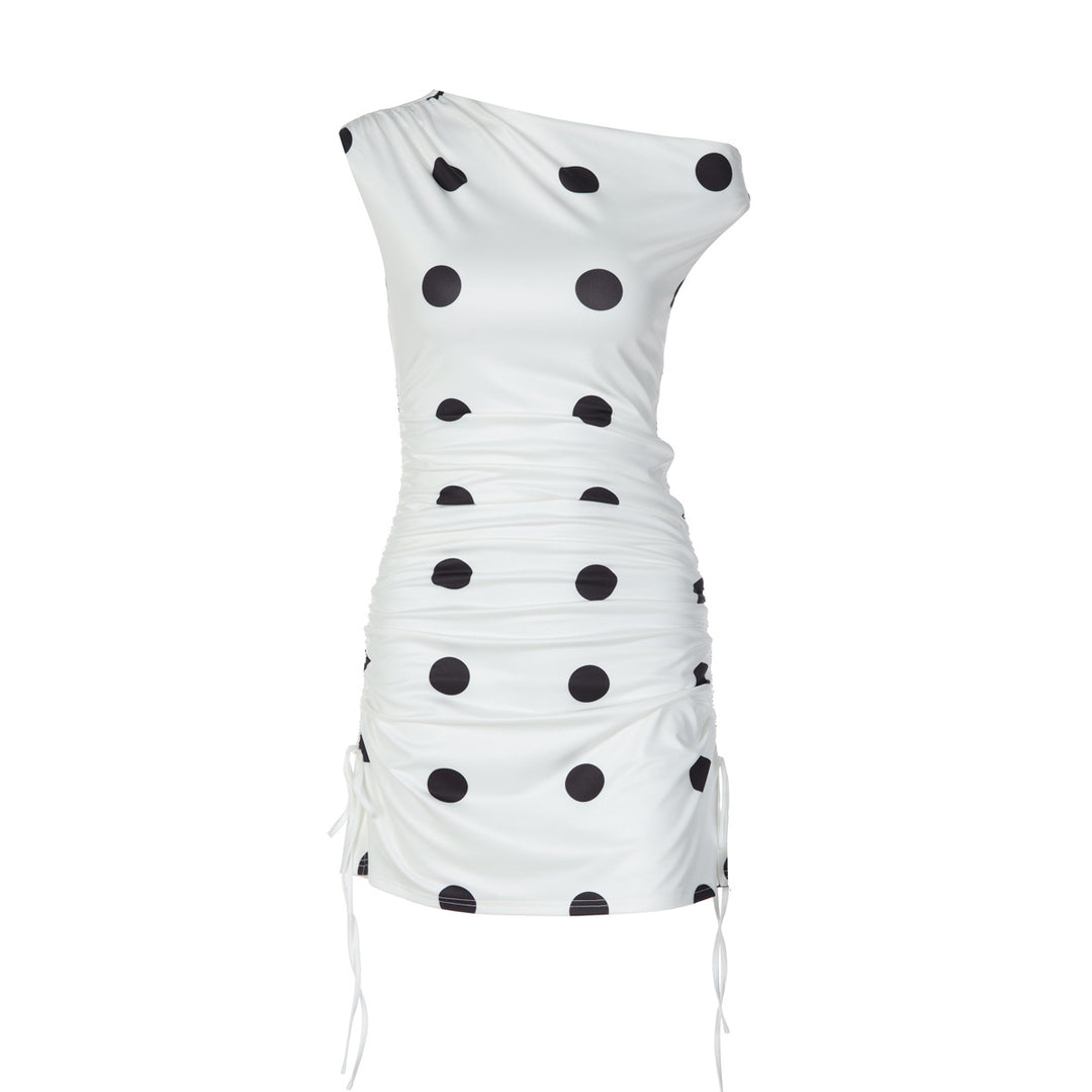 Damen verspieltes Wickelkleid mit asymmetrischem Träger und Punkten Echo Archiv
