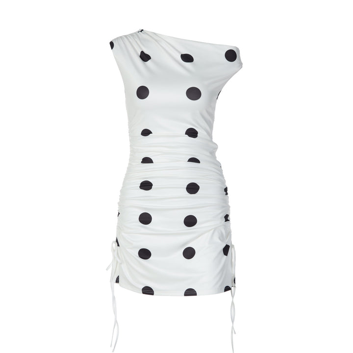 Damen verspieltes Wickelkleid mit asymmetrischem Träger und Punkten Echo Archiv