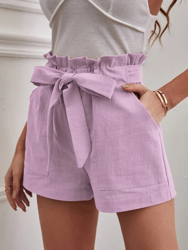 Damen elegante Shorts mit Bindegürtel und breitem Bund Echoarchiv
