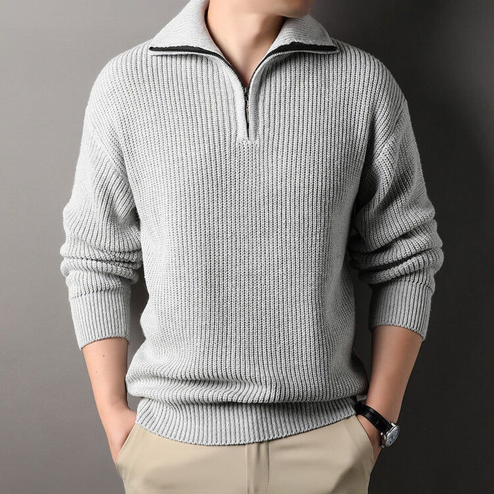 Herren Freizeitpullover mit halbem Reißverschluss und strukturiertem Strickmuster Echoarchiv