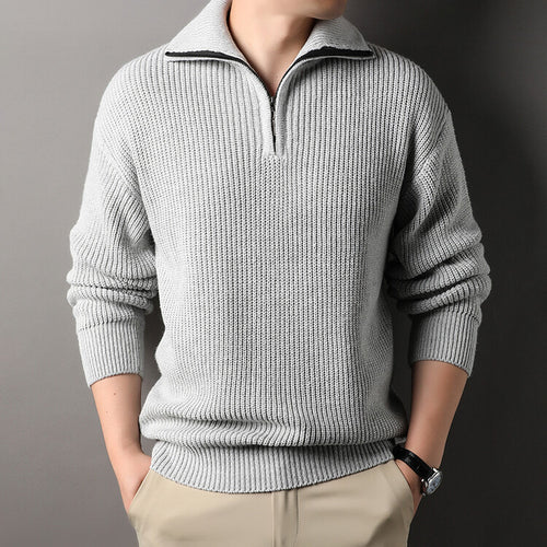 Herren Freizeitpullover mit halbem Reißverschluss und strukturiertem Strickmuster Echoarchiv