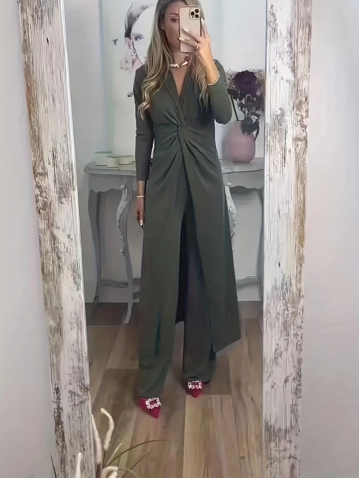 Damen Maxikleid mit V-Ausschnitt, Knotendetail und Animal-Print Echoarchiv