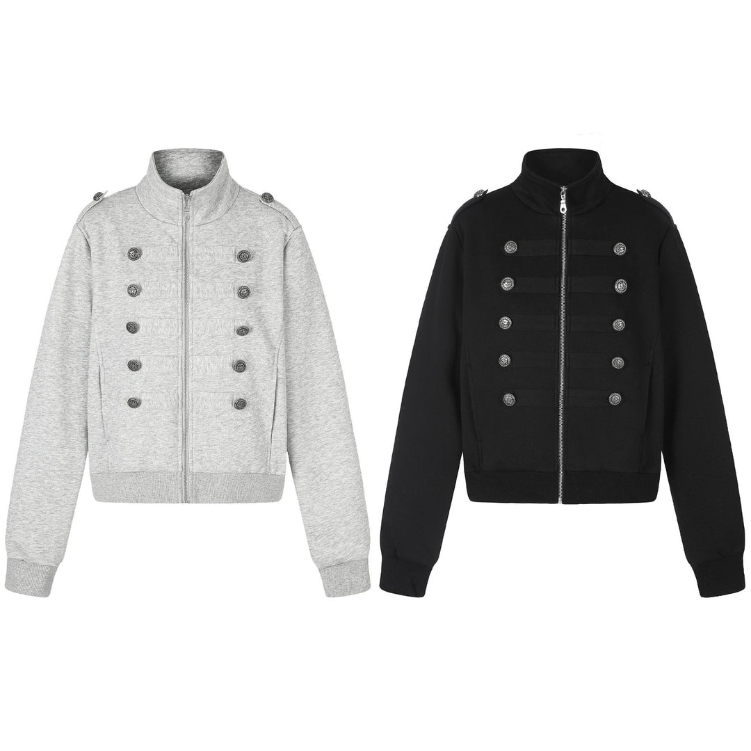 Damen Kurze Sweatjacke im Military-Stil mit Stehkragen Echoarchiv