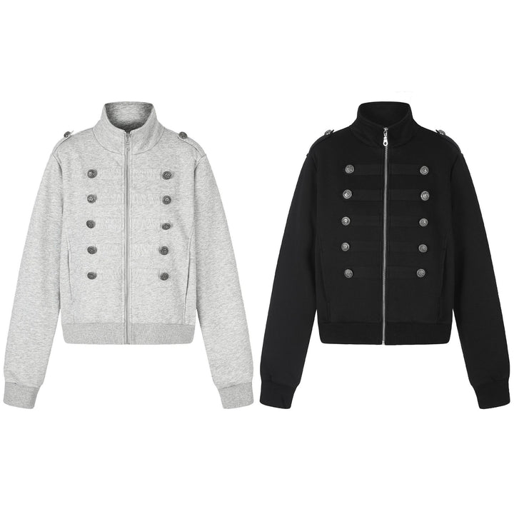 Damen Kurze Sweatjacke im Military-Stil mit Stehkragen Echoarchiv