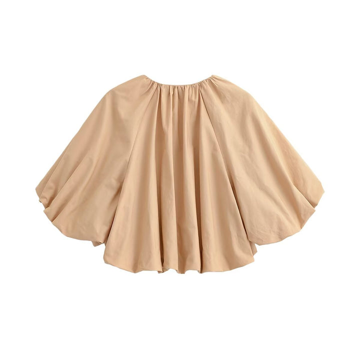 Damen Oversize Cape-Bluse mit Tunnelzug, Ballonärmeln und gerafftem Saum Echo Archiv