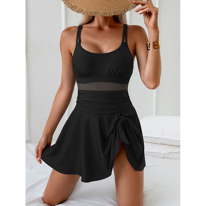 Damen eleganter einteiliger Badeanzug mit durchsichtigen Einsätzen und seitlichem Rock Echo Archiv