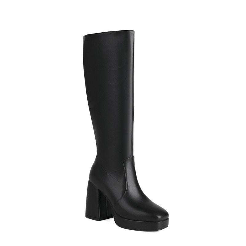 Leder-PlatEchoarchivu-Stiefel mit Blockabsatz - Ursula Echoarchiv