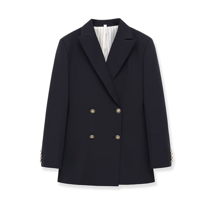 Damen Doppelreihiger Longblazer mit markanten Goldknöpfen und strukturierter Schulter Echo Archiv
