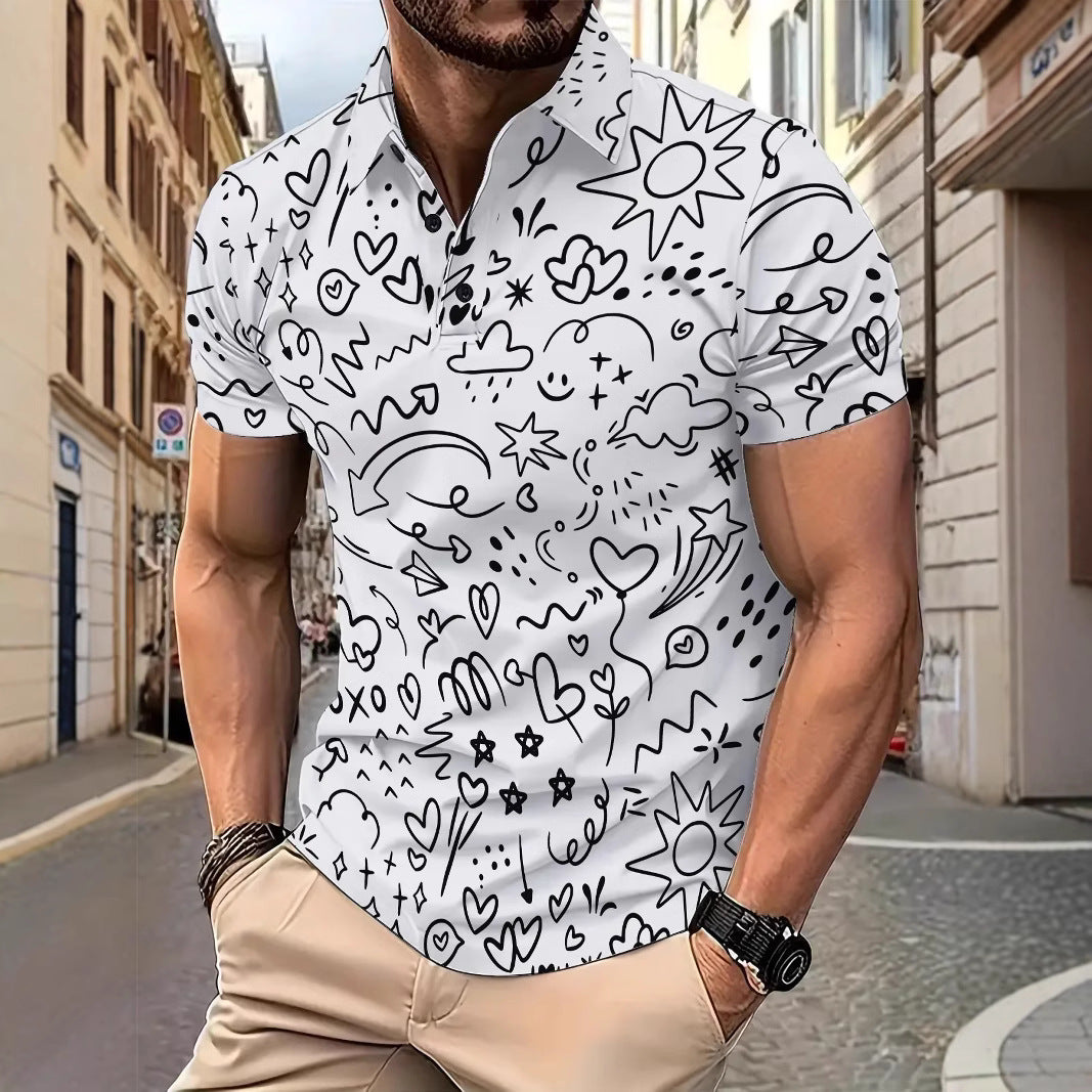 Herren Kurzarm Poloshirt mit kreativem Grafikdruck Echoarchiv