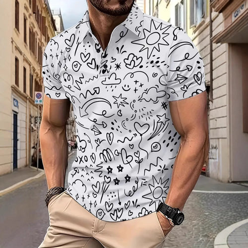 Herren Kurzarm Poloshirt mit kreativem Grafikdruck Echoarchiv