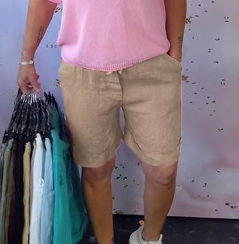 Damen nan Leinenmix-Relaxshorts mit elastischem Komfortbund und Eingrifftaschen Echo Archiv