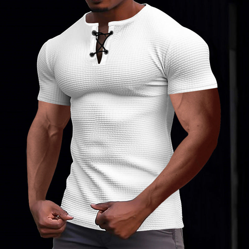 Herren lässiges Kurzarm-Henley-T-Shirt mit strukturiertem Design und Knopfleiste Echoarchiv