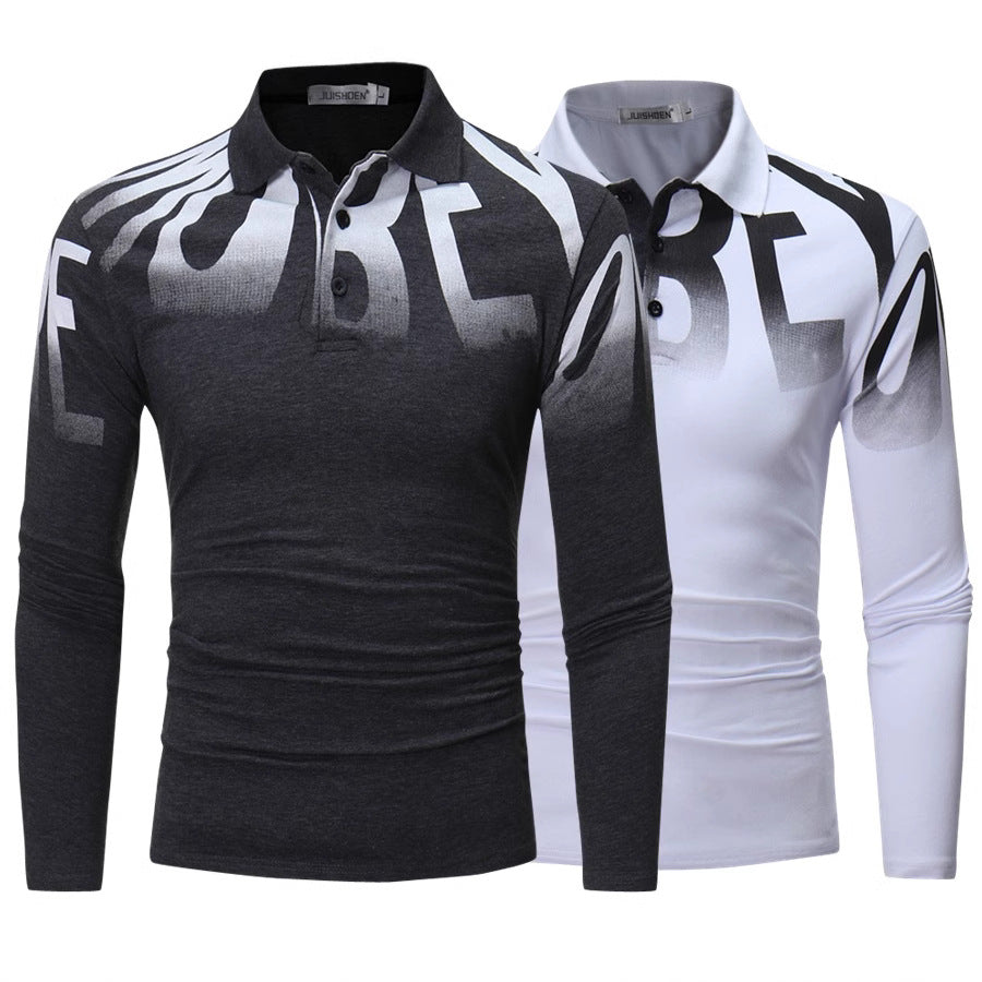 Herren nan Slim-Fit Langarm-Poloshirt mit großflächigem Typo-Print, Stretchkomfort und taillierter Silhouette Echo Archiv