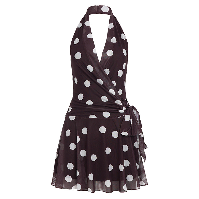Damen verführerisches Wickelkleid mit Polka-Dot-Muster und raffiniertem Design Echo Archiv
