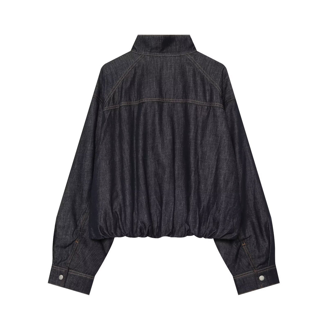 Damen Jeans-Cropped-Blouson mit Taillengürtel und hohem Stehkragen Echo Archiv
