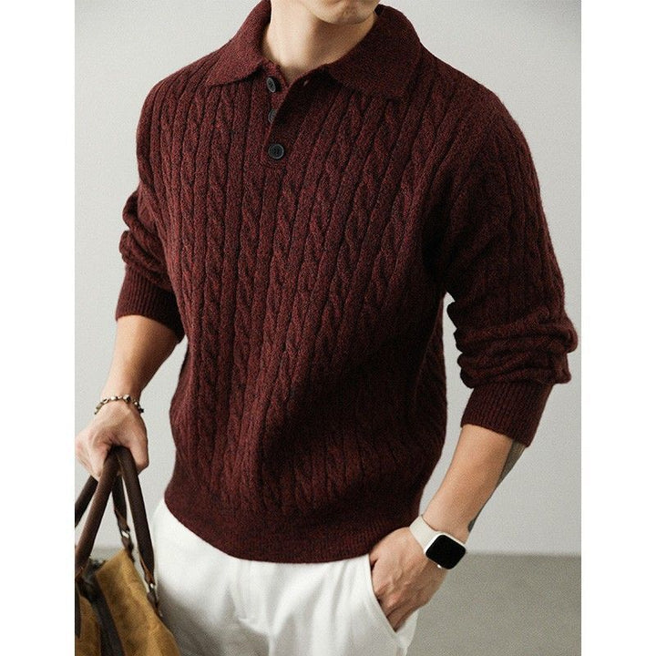 Herren Gemütlicher Grobstrickpullover mit Knopfleiste Echoarchiv