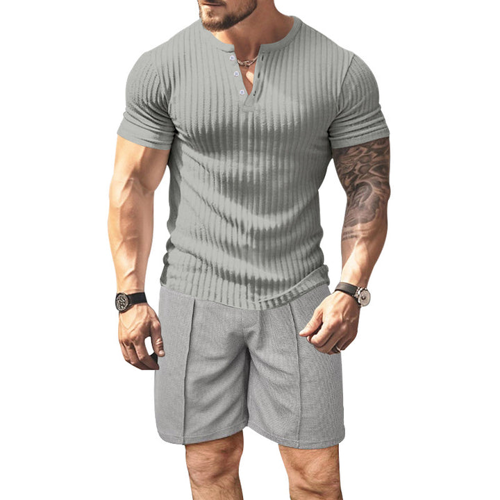 Herren strukturierter Kurzarm-Henley-T-Shirt Echoarchiv